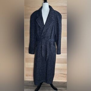 Size 44R Trench Coat Romania wool full length vintage double breasted navy